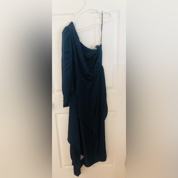 100% SILK REFORMATION NAVY BLUE ONE SHOULDER MIDI DRESS - Picture 10 of 11